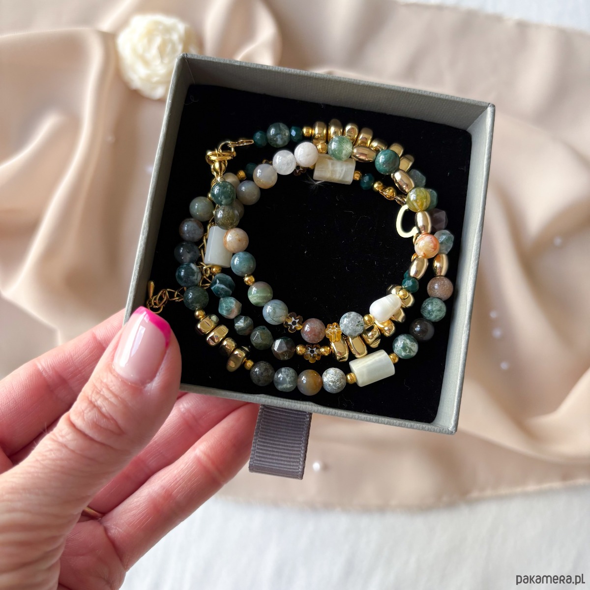 naszyjniki - inne Długi naszyjnik z kamieni naturalnych boho 1