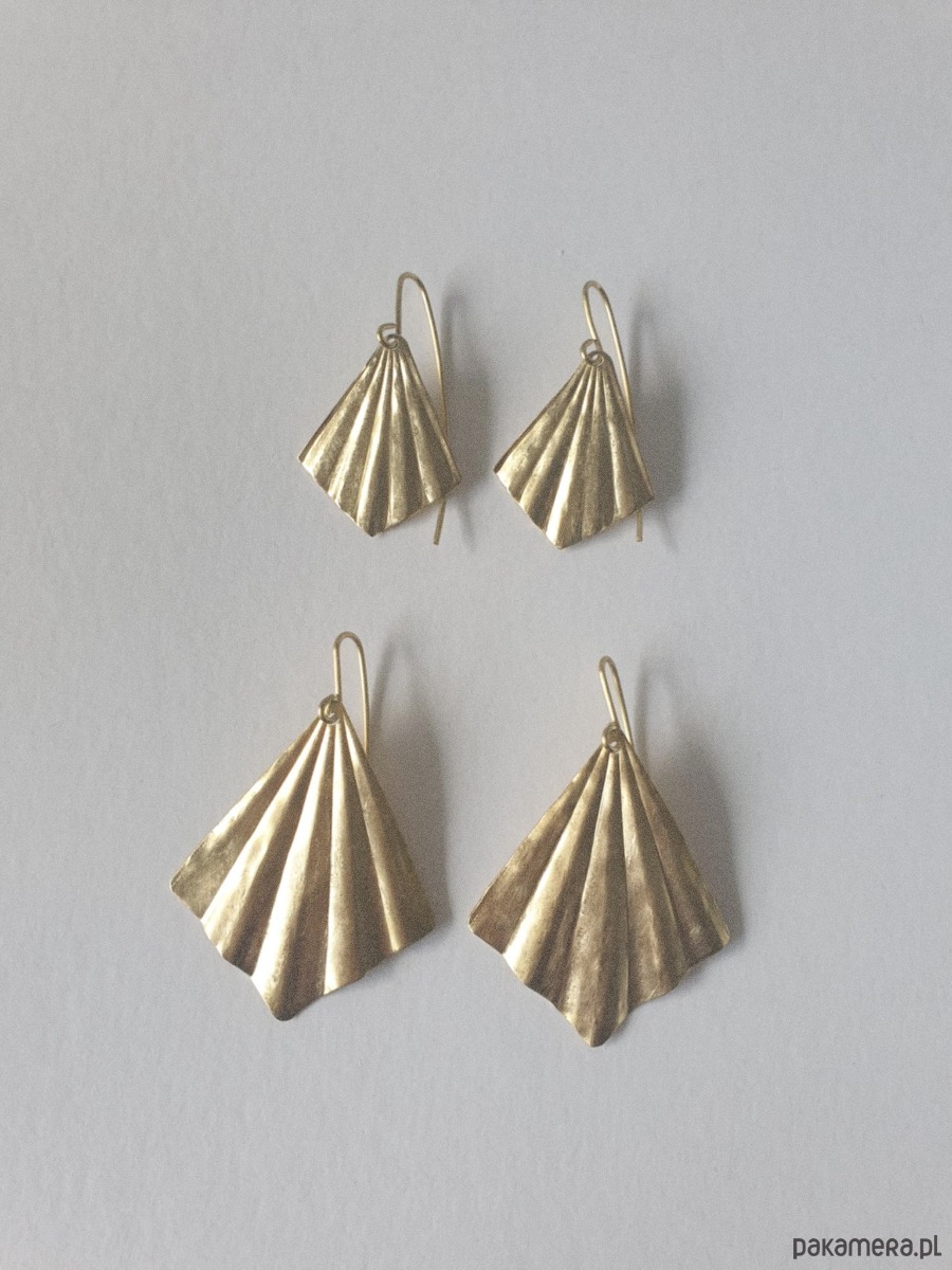 kolczyki z mosiądzu Kolczyki ORIGAMI małe wachlarze, mosiądz surowy 4