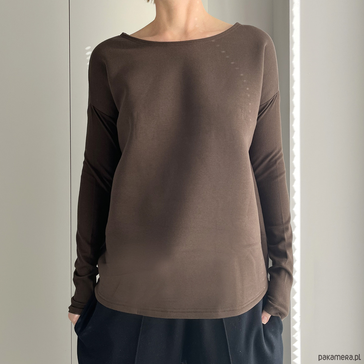 bluza bez kaptura damska Gruby Wąski rękaw Brązowy 1