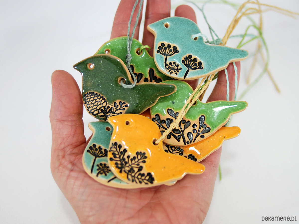 ozdoby choinkowe Ceramiczne ozdoby choinkowe - kolorowe ptaszki 1