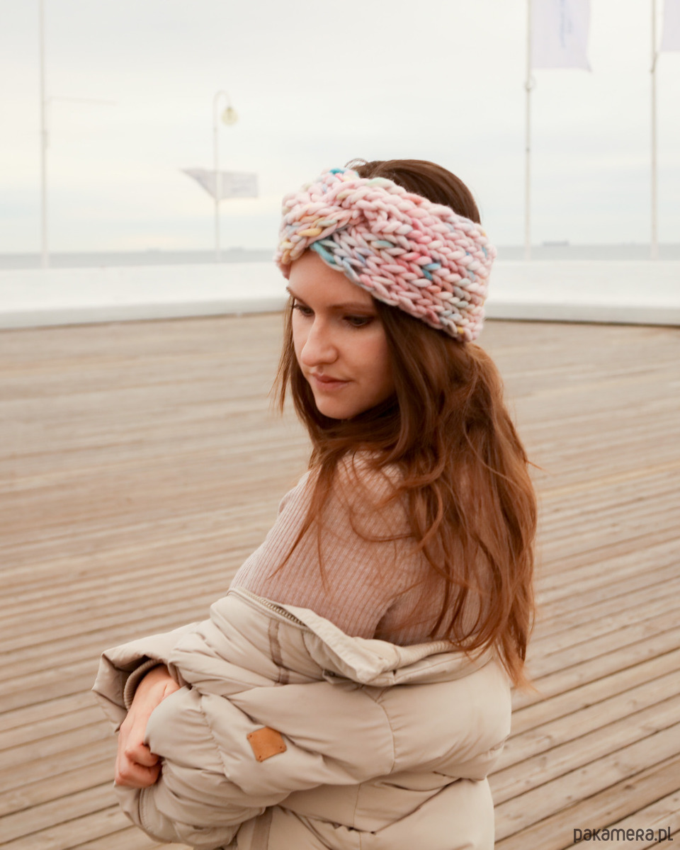 opaski do włosów Kolorowa opaska turban z grubej wełny pastelowa 6