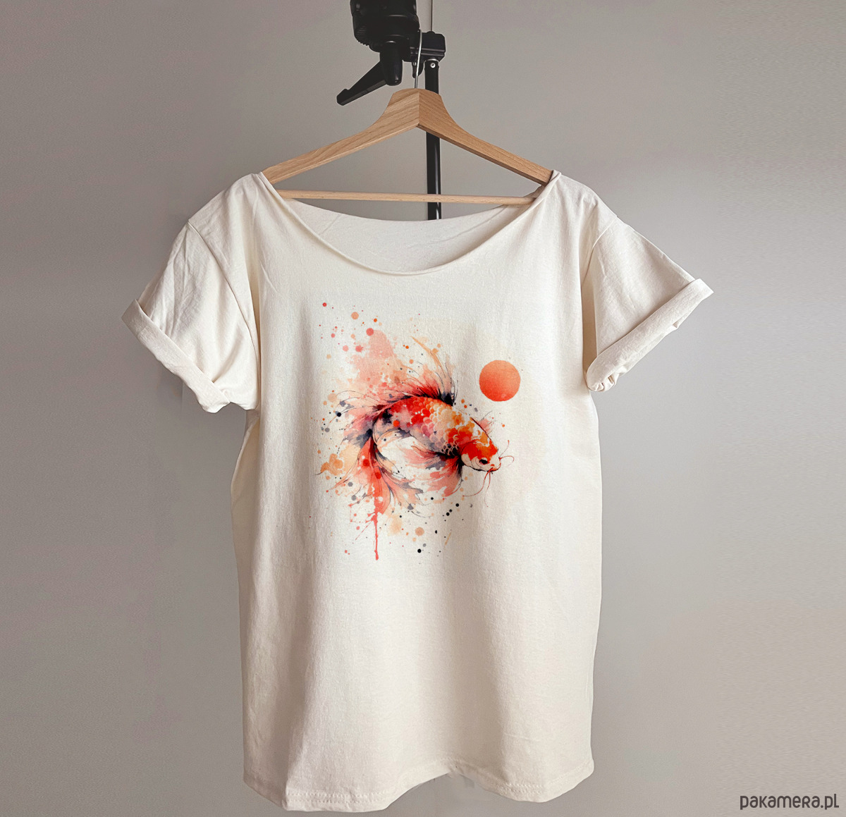 t-shirt damskie Koi pomarańczowy na Waniliowym oversize 1