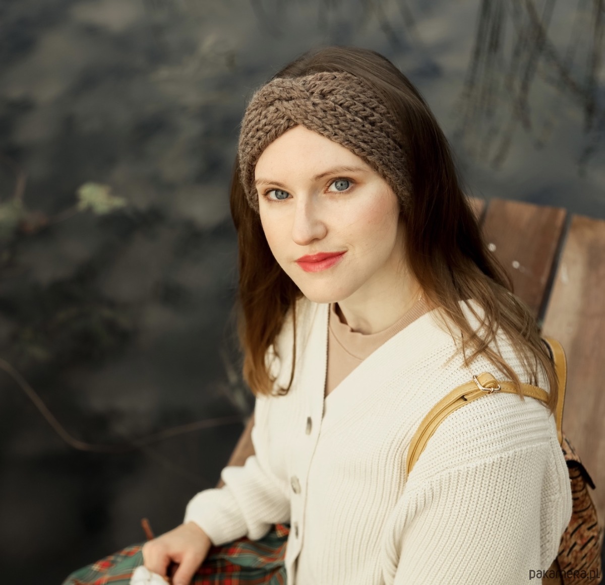 opaski do włosów Brązowa opaska z wełny merino i alpaki 3