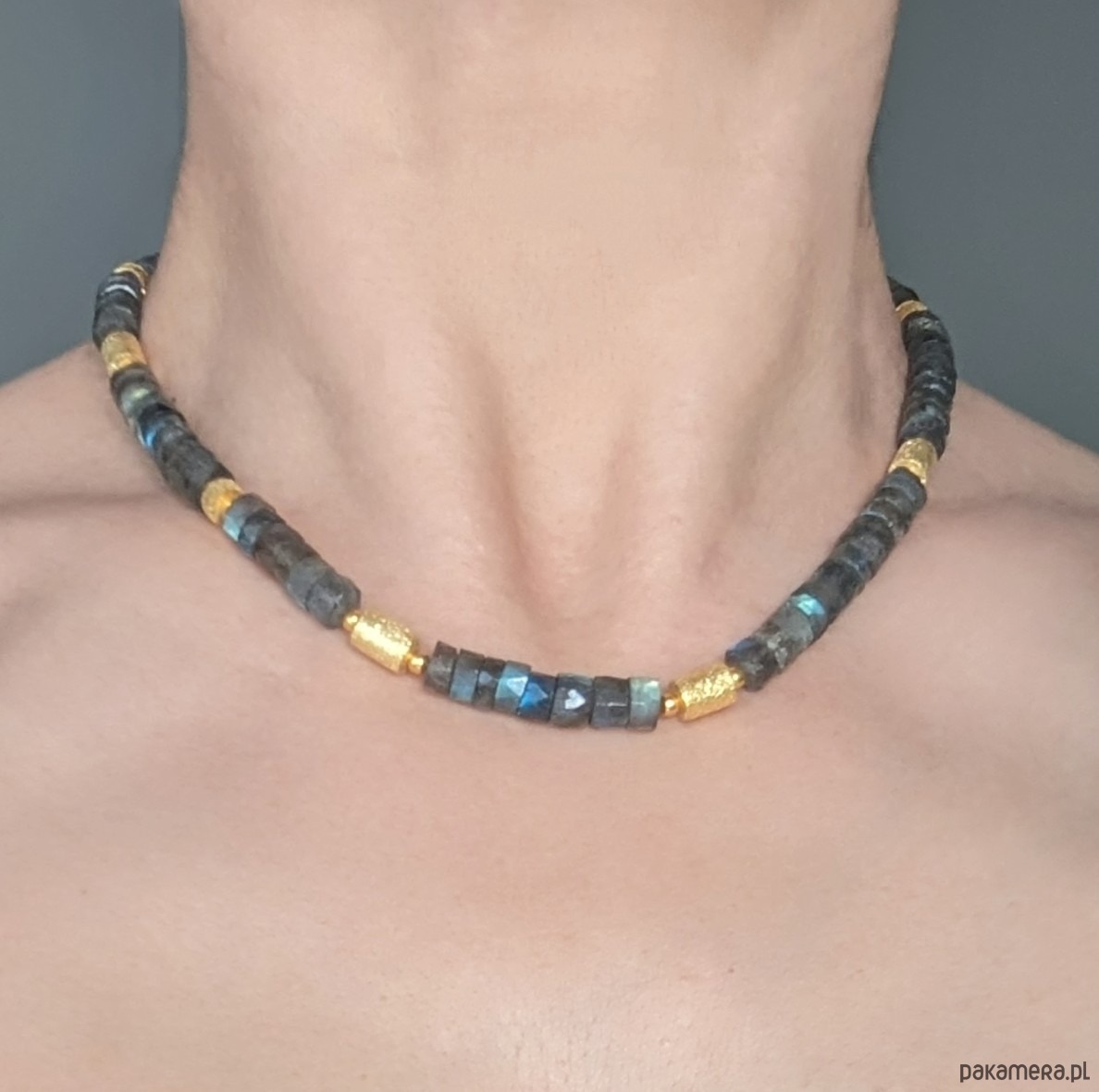 złote naszyjniki Pozłacany naszyjnik z labradorytem - premium 7