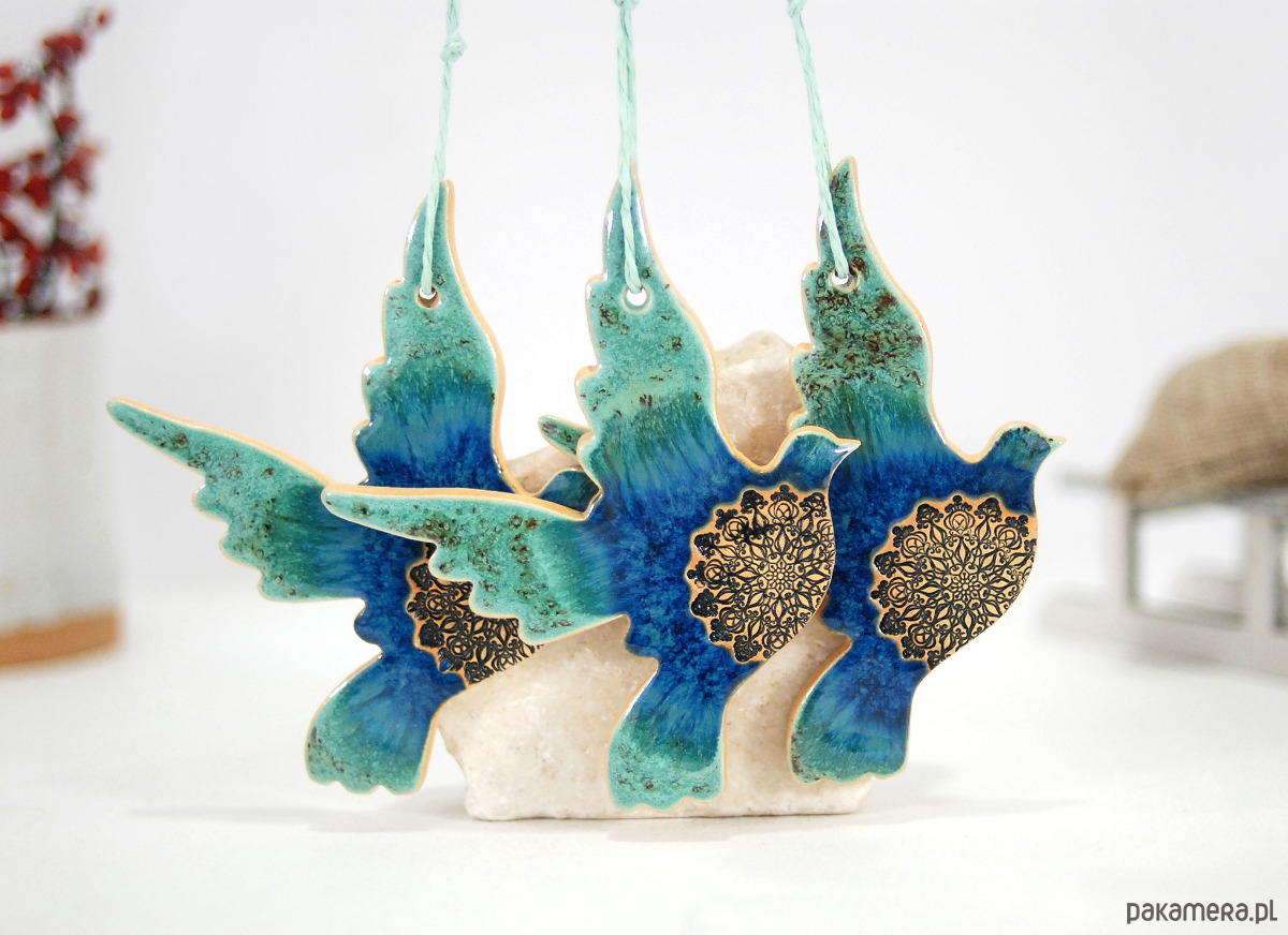 ozdoby choinkowe Turkusowe ptaki w locie - ozdoby na choinkę 1