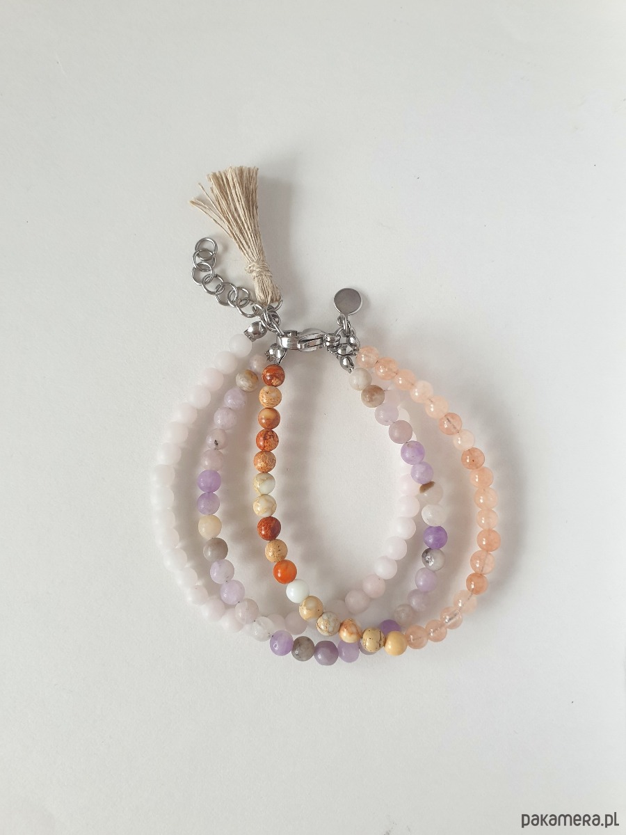 bransoletki z kamieni naturalnych Bransoletka TRIO BOHO ART jadeit, jaspis, kwarc, fiolet, pomarańcz,beż 2