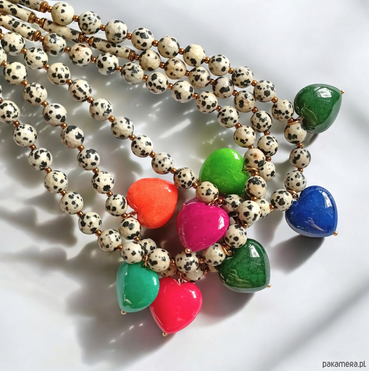 naszyjniki - inne Jaspis dalmatyński i serce : miodowe : naszyjnik 3