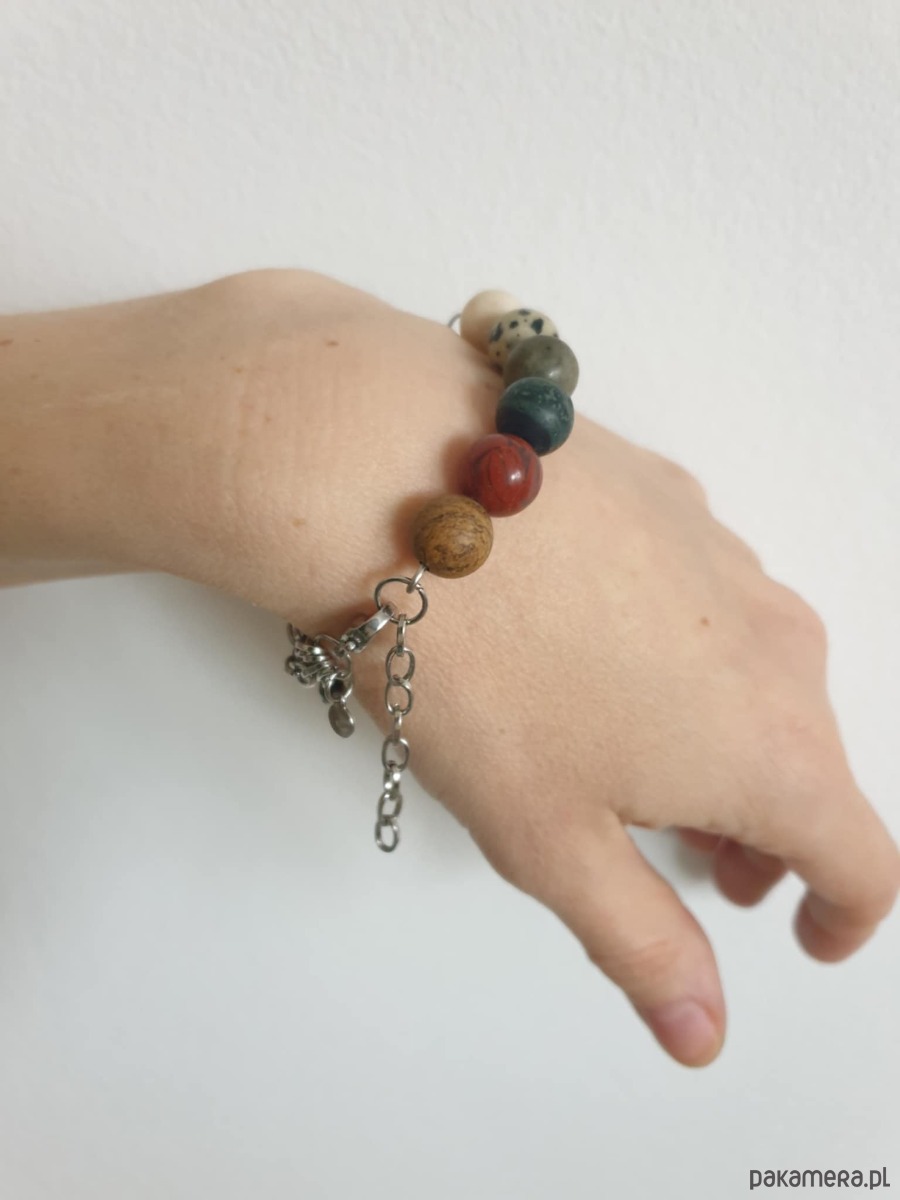 bransoletki z kamieni naturalnych Bransoletka FANABERIA kulki, łańcuszki, jaspisy, labradoryt 1