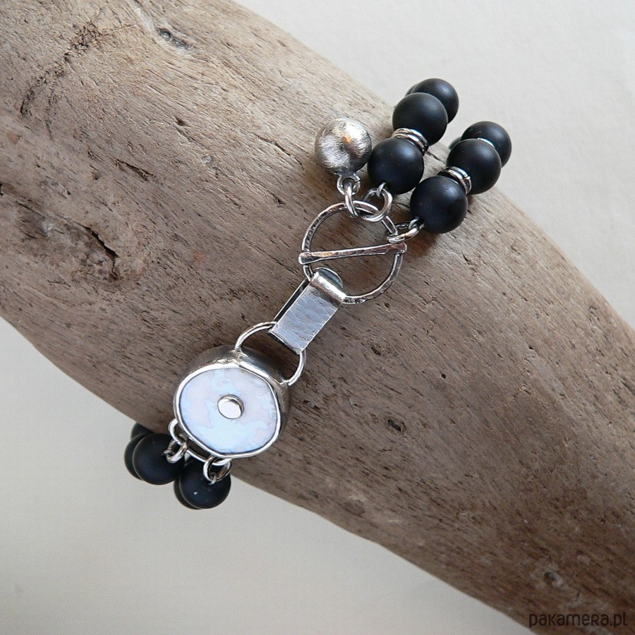 bransoletki srebrne -perła  i matowe onyksy- 3