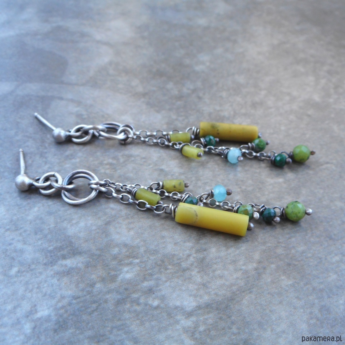 kolczyki srebrne Limonka z listkiem srebro 925 3