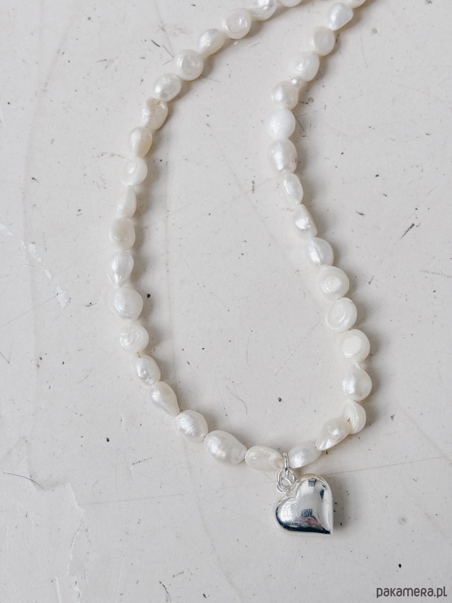 złote naszyjniki Naszyjnik z pereł naturalnych srebrne serce 3
