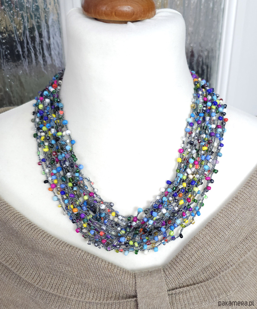 kolie 5879 Kolorowy naszyjnik z koralików szklanych - Ręcznie robiony choker 4