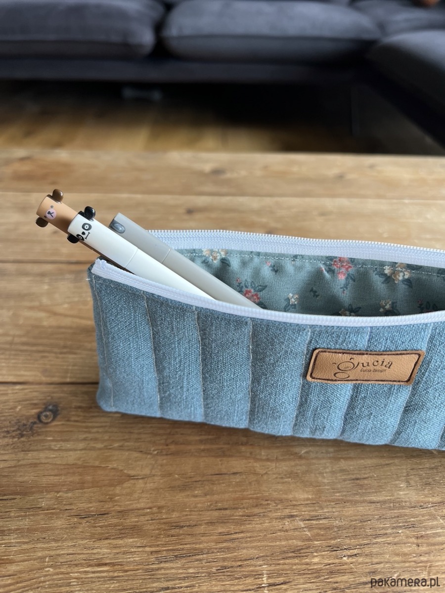 piórniki Piórnik lniany niebieski  / mini kosmetyczka 6