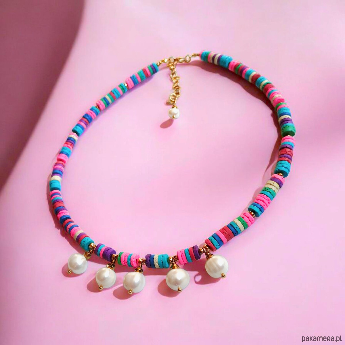 korale SUMMER COLLECTION naszyjnik : duże perły i kolorowa lawa 1
