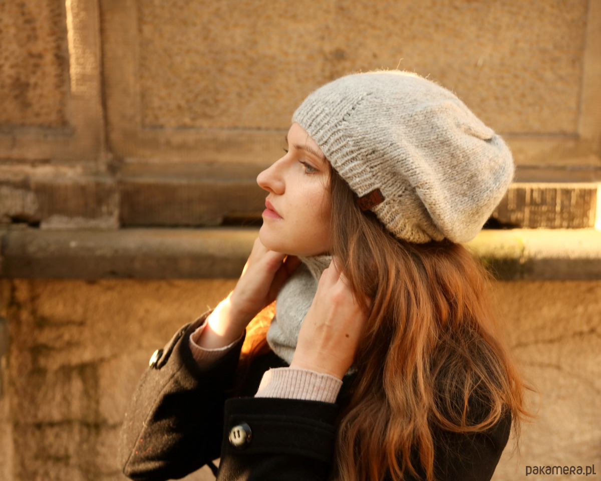 czapki damskie Jasnoszara czapka beretowa z wełny alpaki Parisian 6