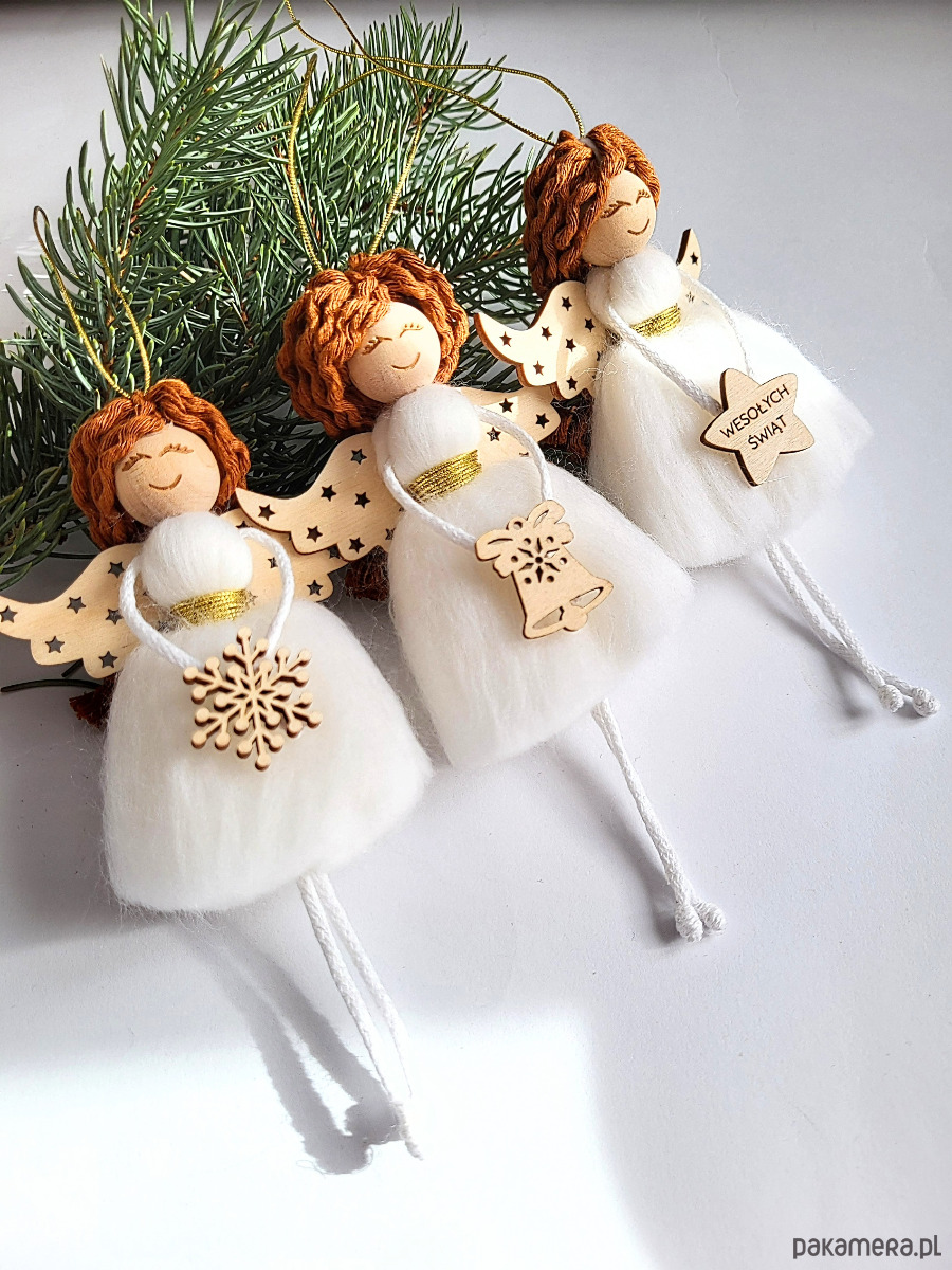 ozdoby choinkowe Aniołki na choinkę, zawieszki świąteczne. Box 3 sztuki 3