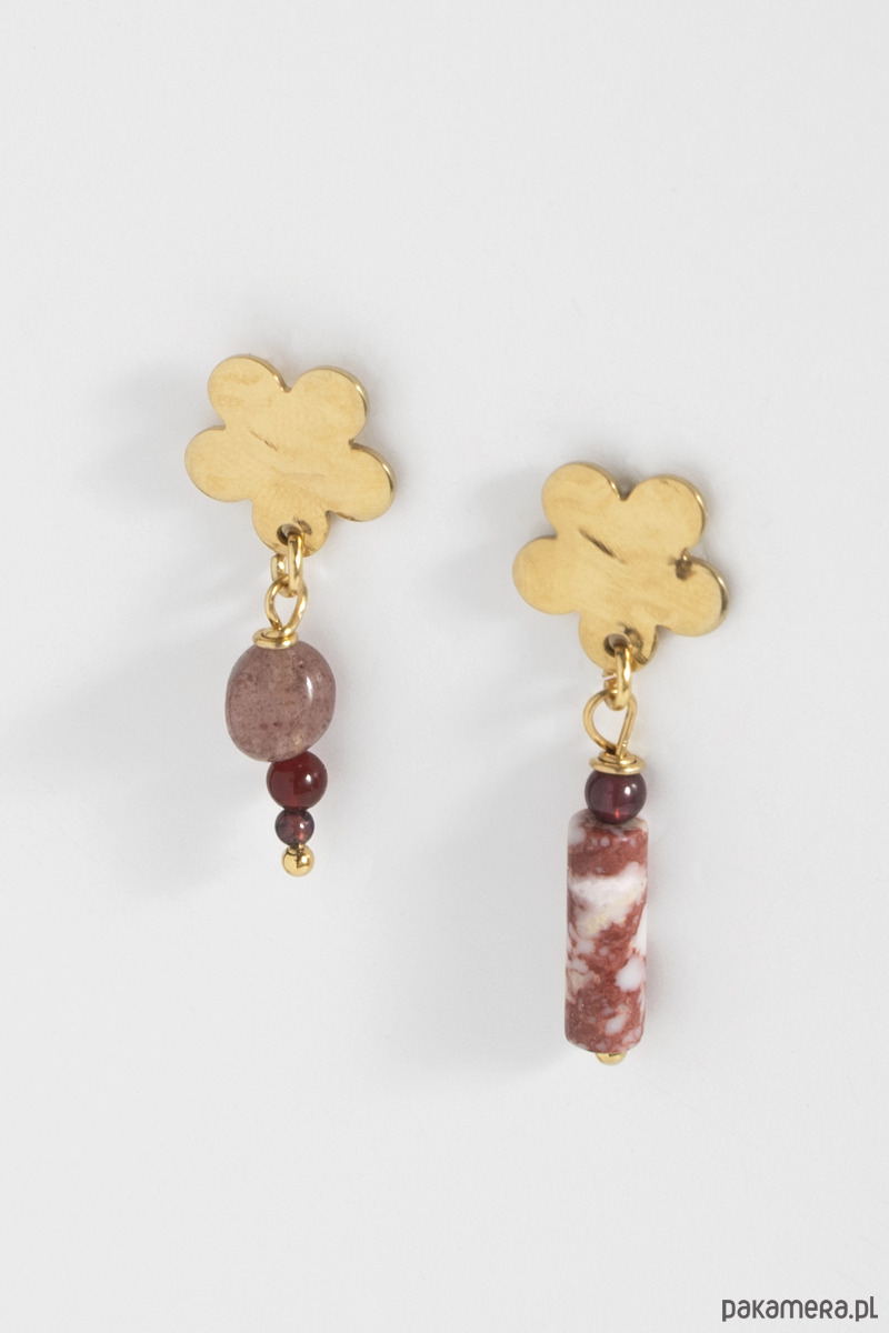 kolczyki z kamieniami Złote Kolczyki Kwiatki z Kamieniami Naturalnymi 2