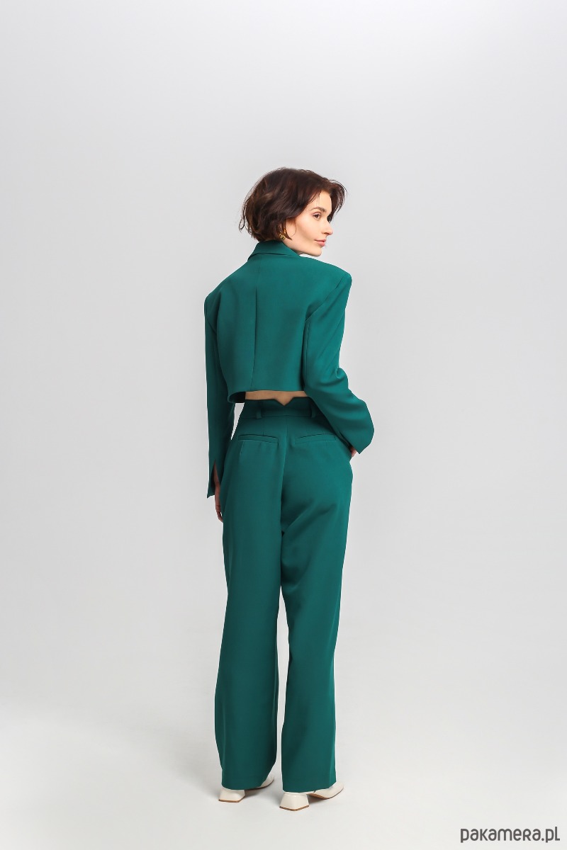 spodnie materiałowe damskie Spodnie z zaszewkami zielone 2