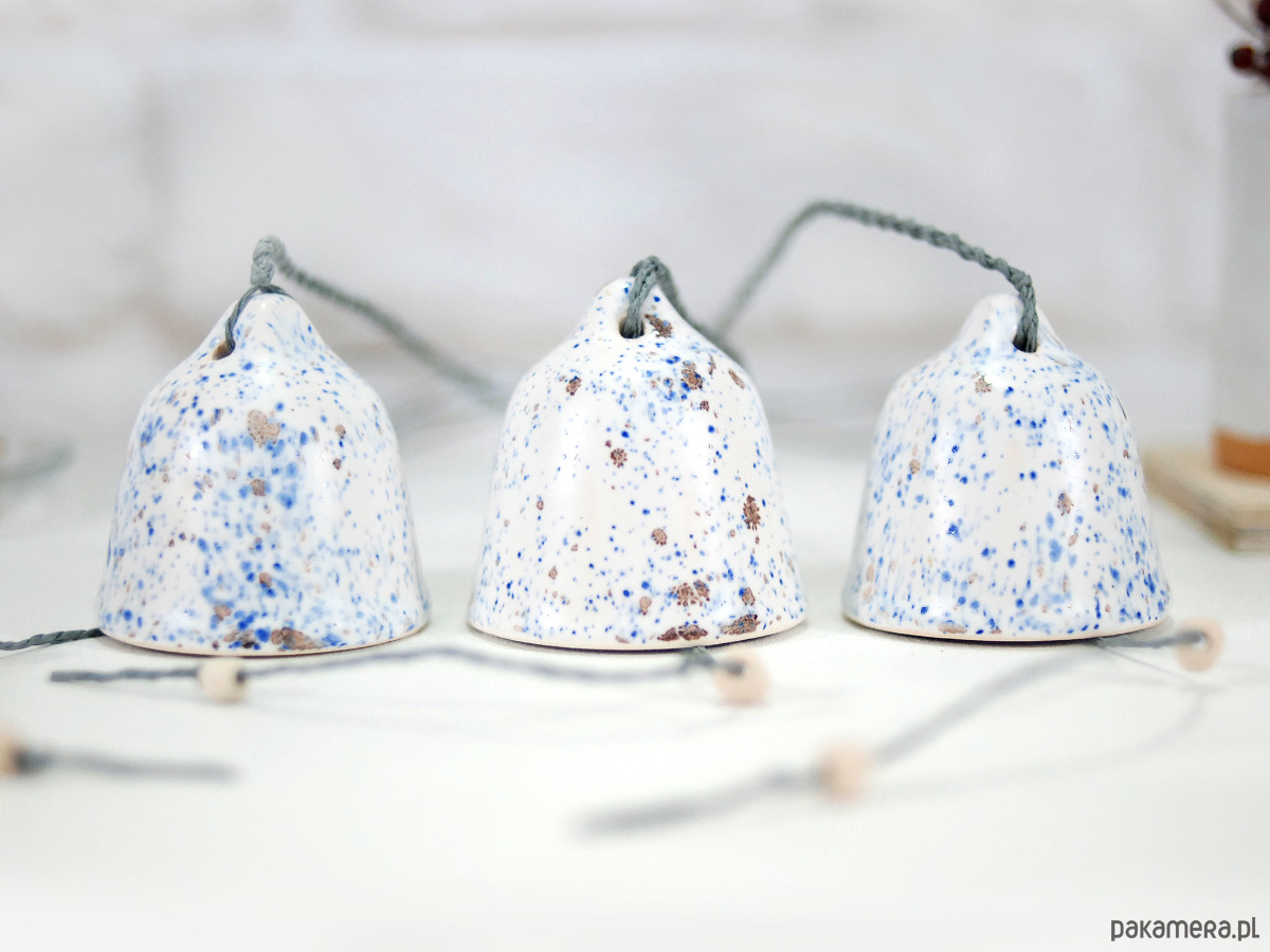 ozdoby choinkowe 3 ceramiczne dzwonki wietrzne - śnieg 3