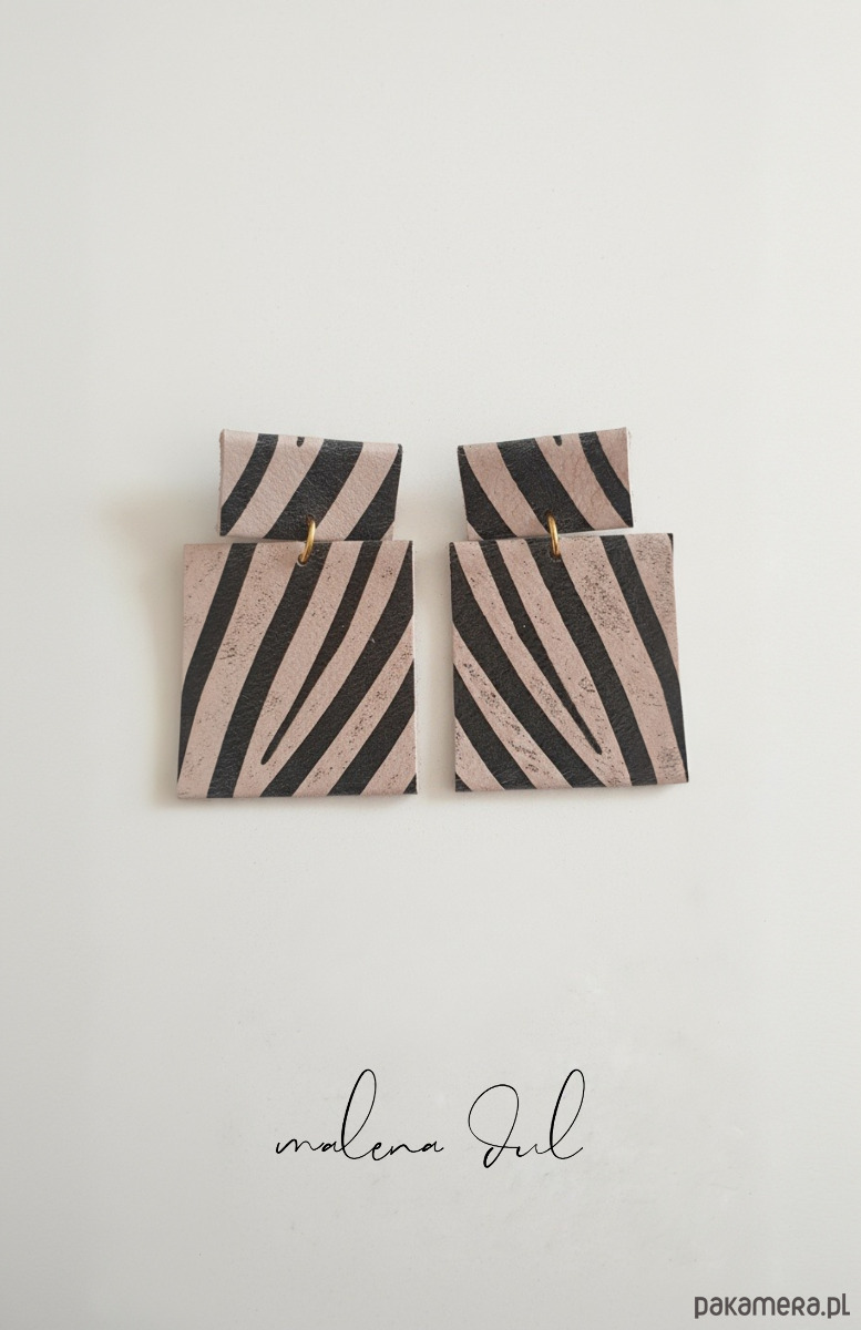 kolczyki - inne Kolczyki RAW, duże różowo-czarne zebra 1