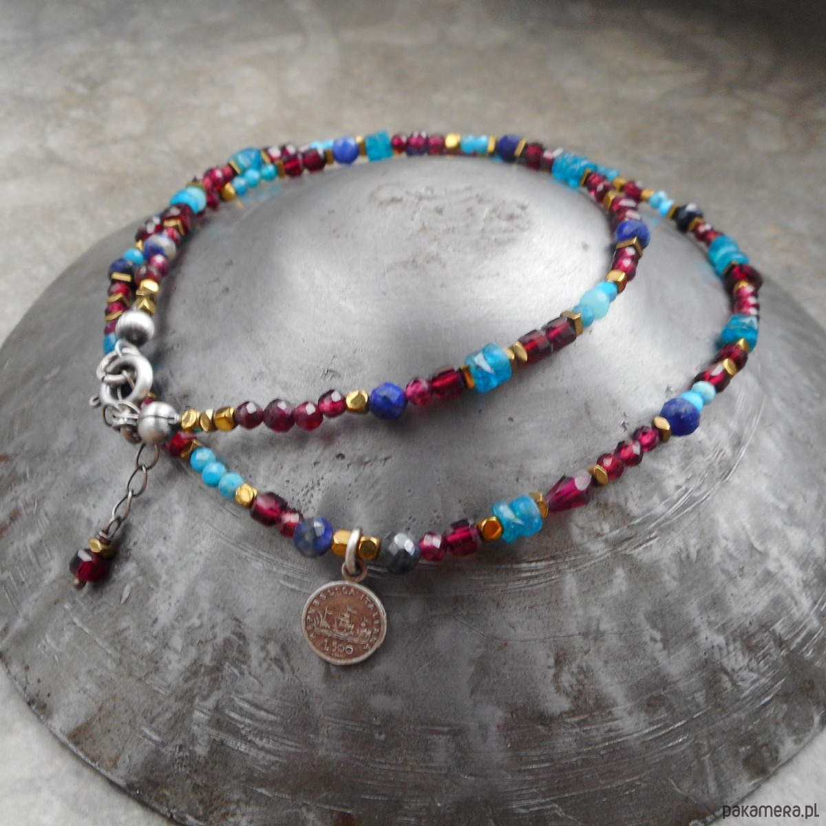 srebrne naszyjniki Błękit z burgundem srebro 925 5