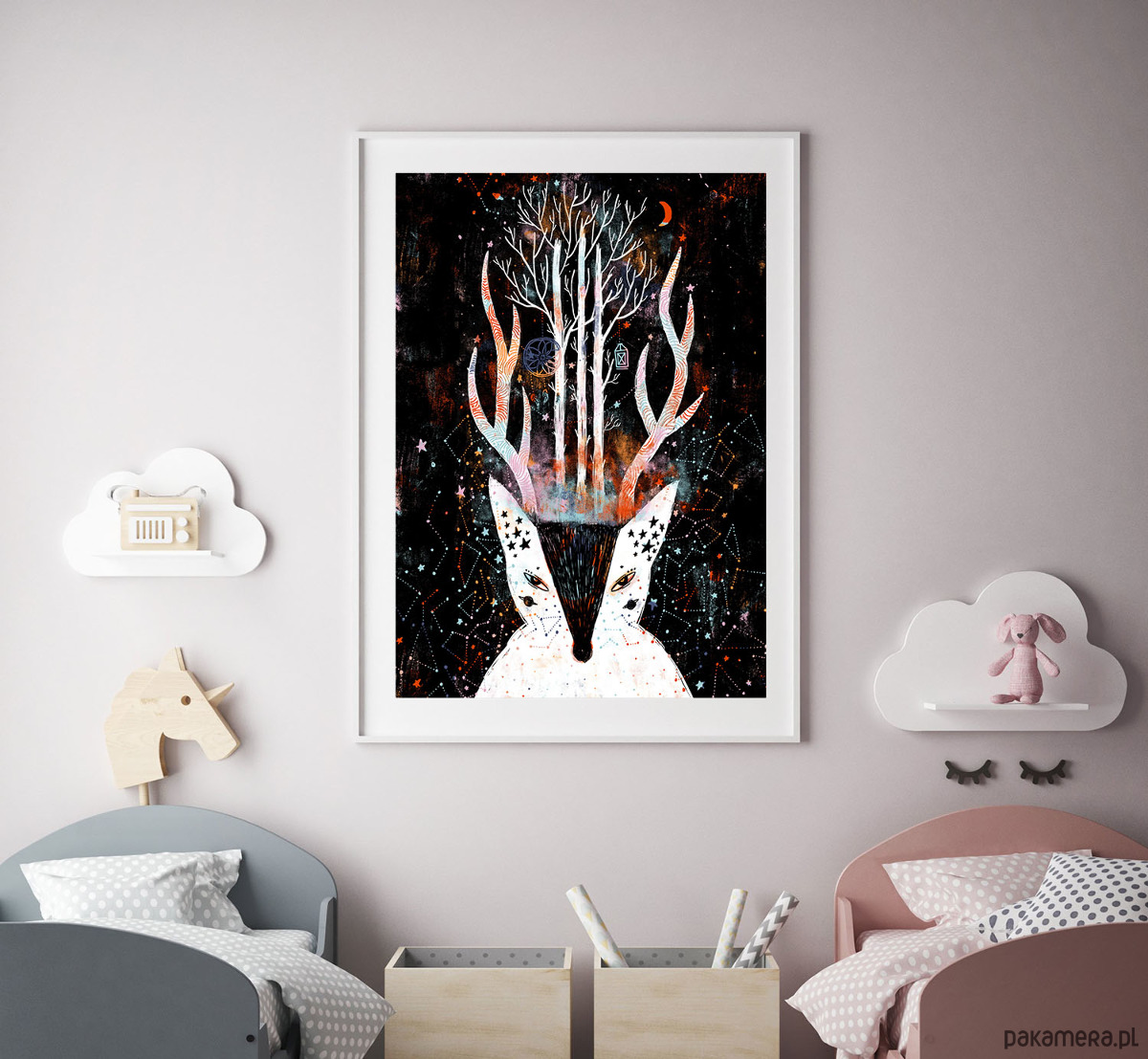 plakaty Plakat z magicznym niebem i wilkiem magia bajka 3