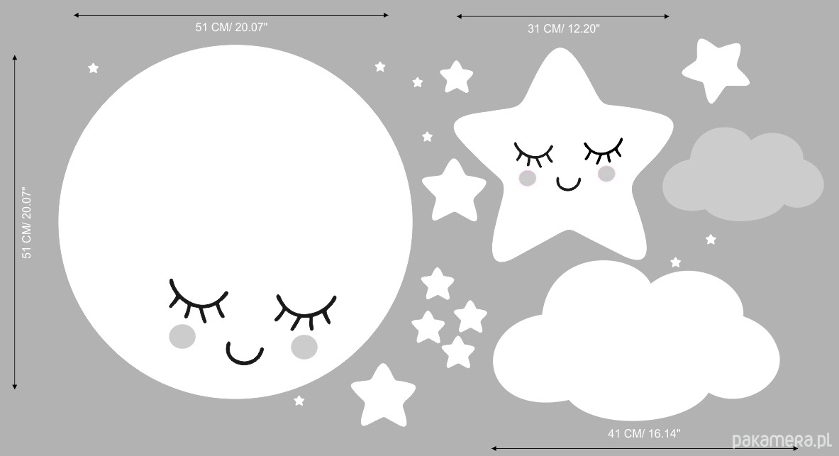 naklejki ścienne do pokoju dziecka Naklejka Księżyc i Gwiazdki W Kolorze KG01 2