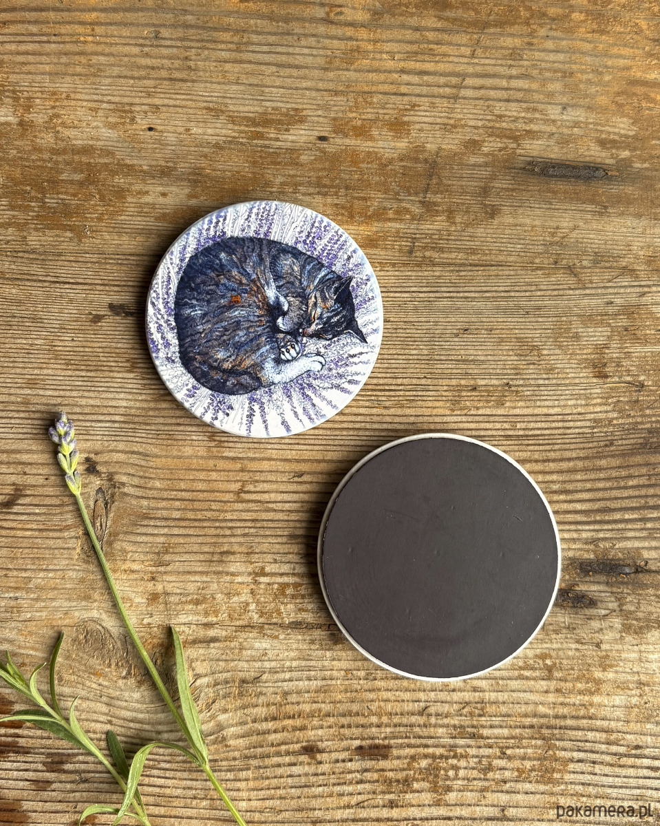magnesy Kot- Kot we wrzosie- Magnes ceramiczny- Ilustracja- Zwierzaki 1