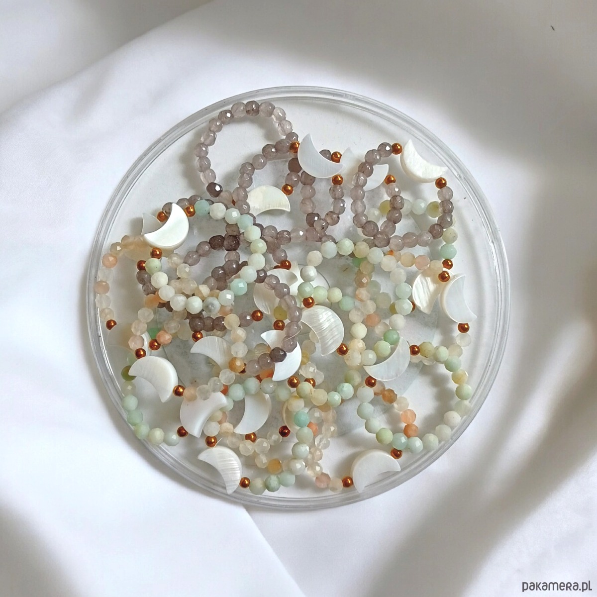 pierścionki elastyczne Pierścionek elastyczny: lunula : kamień słoneczny, muszla naturalna 3