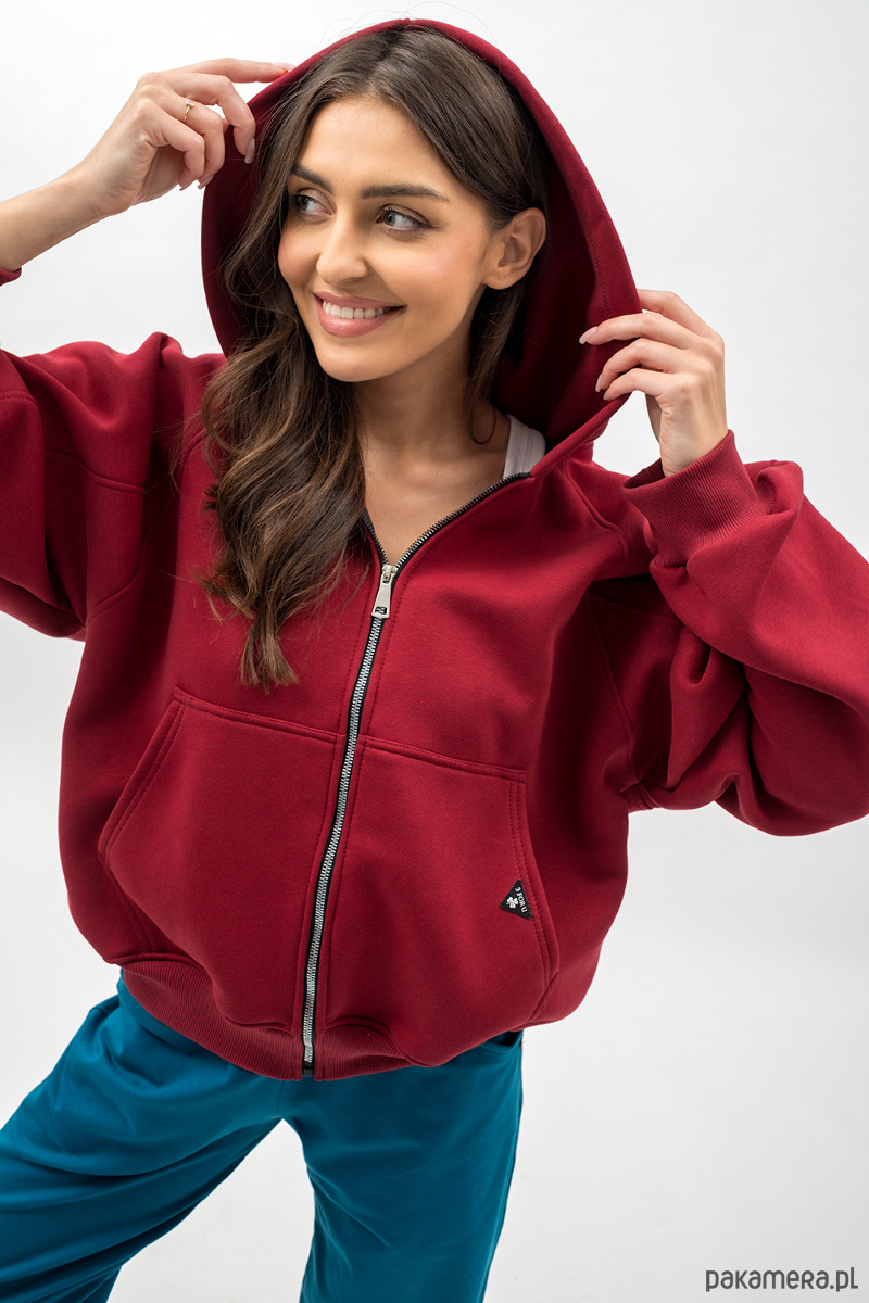 bluza z kapturem damska Bluza z kapturem na zamek ,,IKBAL"bordo 4