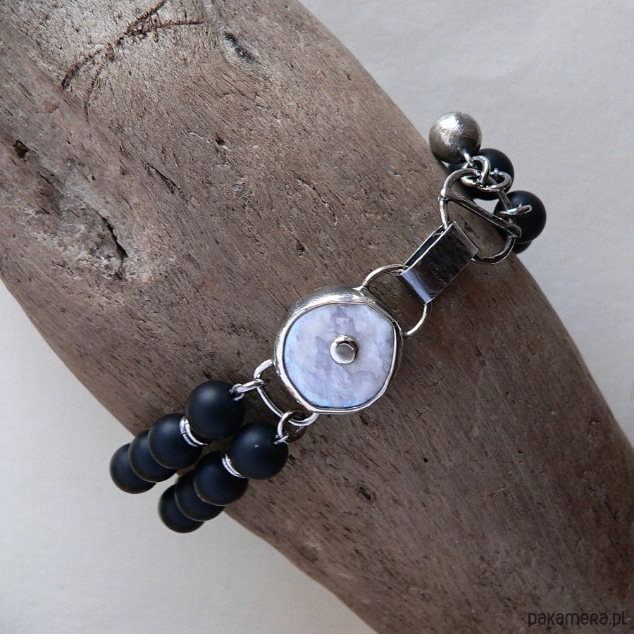 bransoletki srebrne -perła  i matowe onyksy- 7