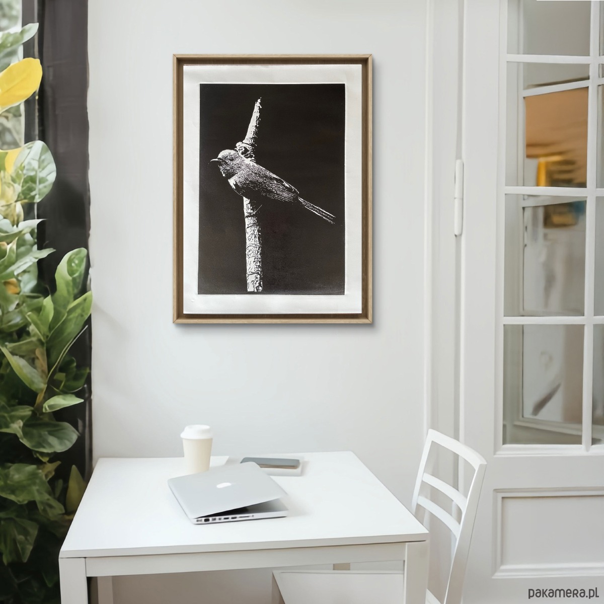 grafiki i ilustracje Linoryt "Little bird" - odbitka  40/60 cm, papier 50/70 cm 3