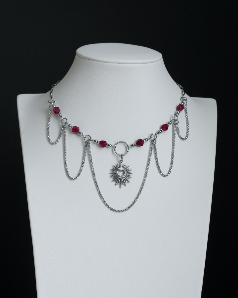 kolie Srebrny gotycki naszyjnik BLOODY HEART 2