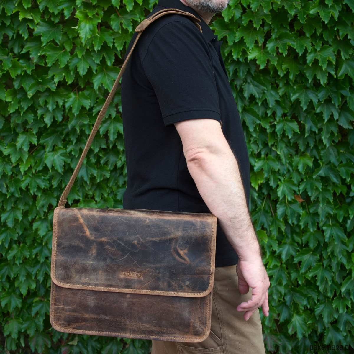 torby i nerki męskie Belveder Brązowa Torba Listonoszka Męska z Klapą Skóra Buffalo Vintage LB37 1