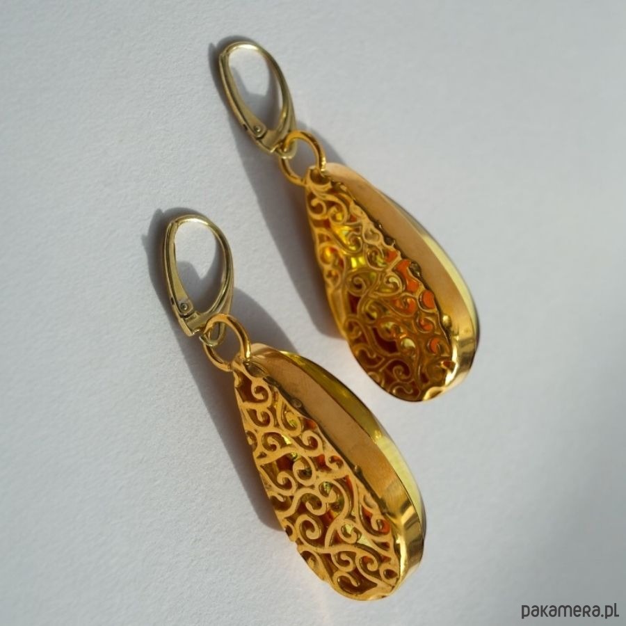 kolczyki pozłacane Pozłacane kolczyki z bursztynem bałtyckim 5