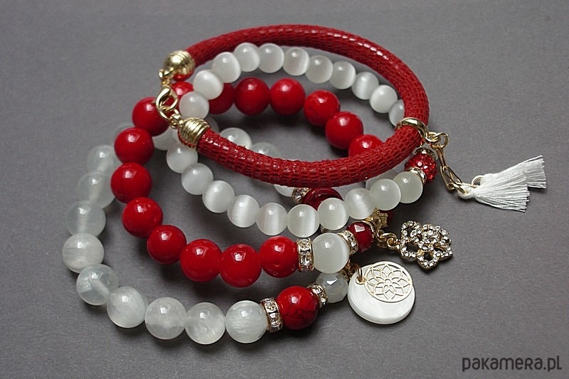 bransoletki z kamieni naturalnych White and red vol. 2 zestaw bransoletek /13.06.22/ - set 4