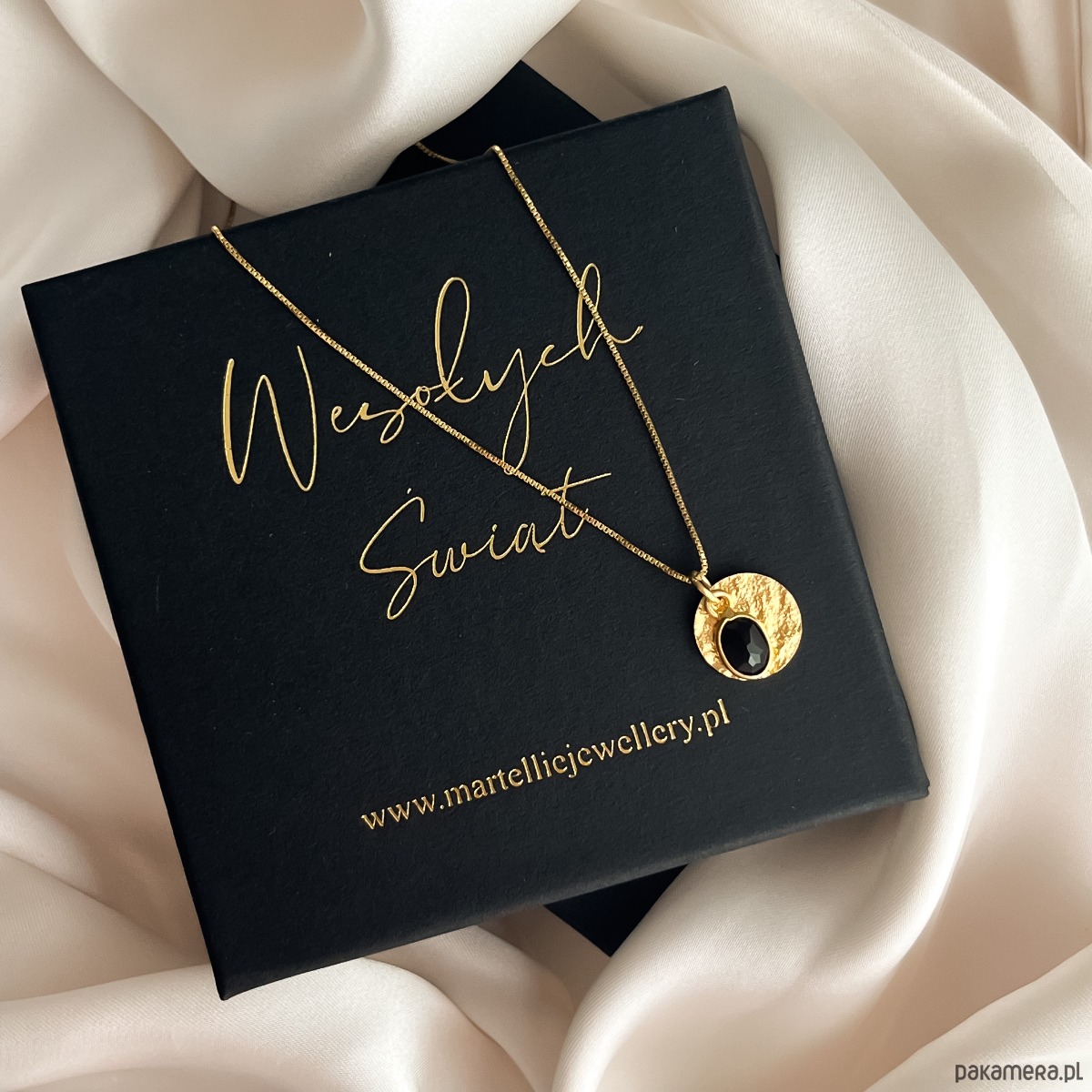 złote naszyjniki Pozłacany Naszyjnik TORRI czarny turmalin 1