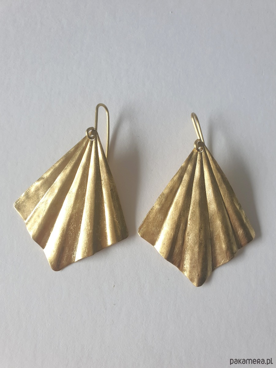 kolczyki z mosiądzu Kolczyki ORIGAMI małe wachlarze, mosiądz surowy 3