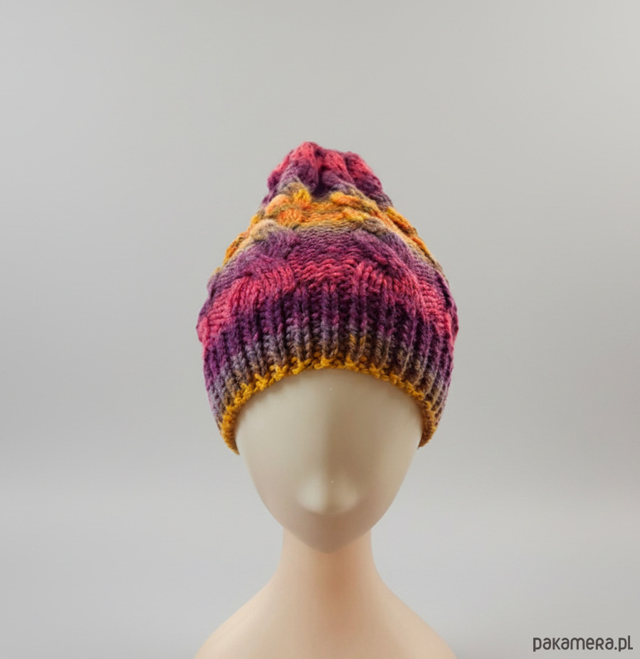 czapki damskie 6916 Dzianinowy Zestaw Winter Sunset: Czapka i Komin 3