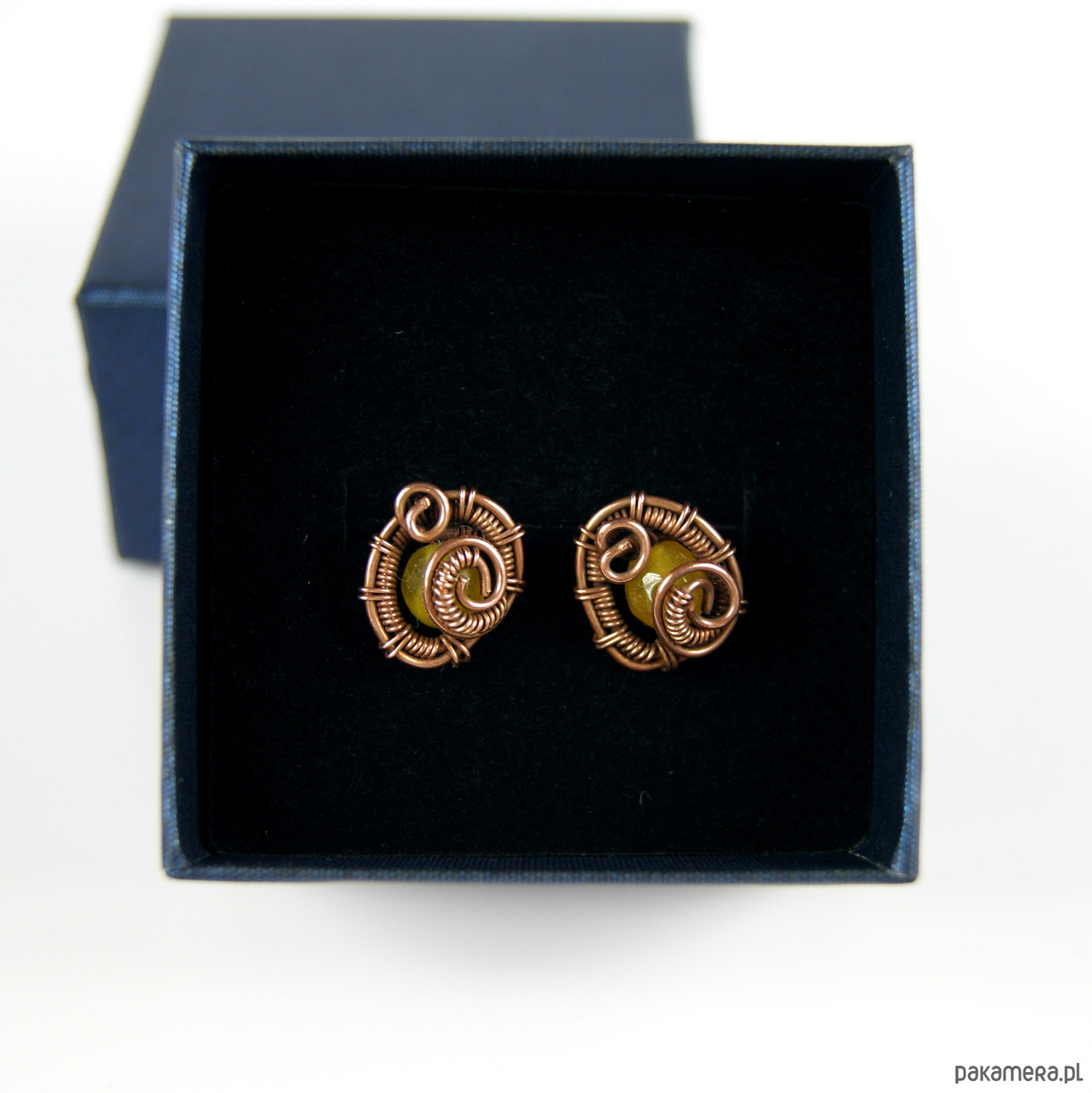 kolczyki wire wrapping Kolczyki sztyfty z żółtym jadeitem 2