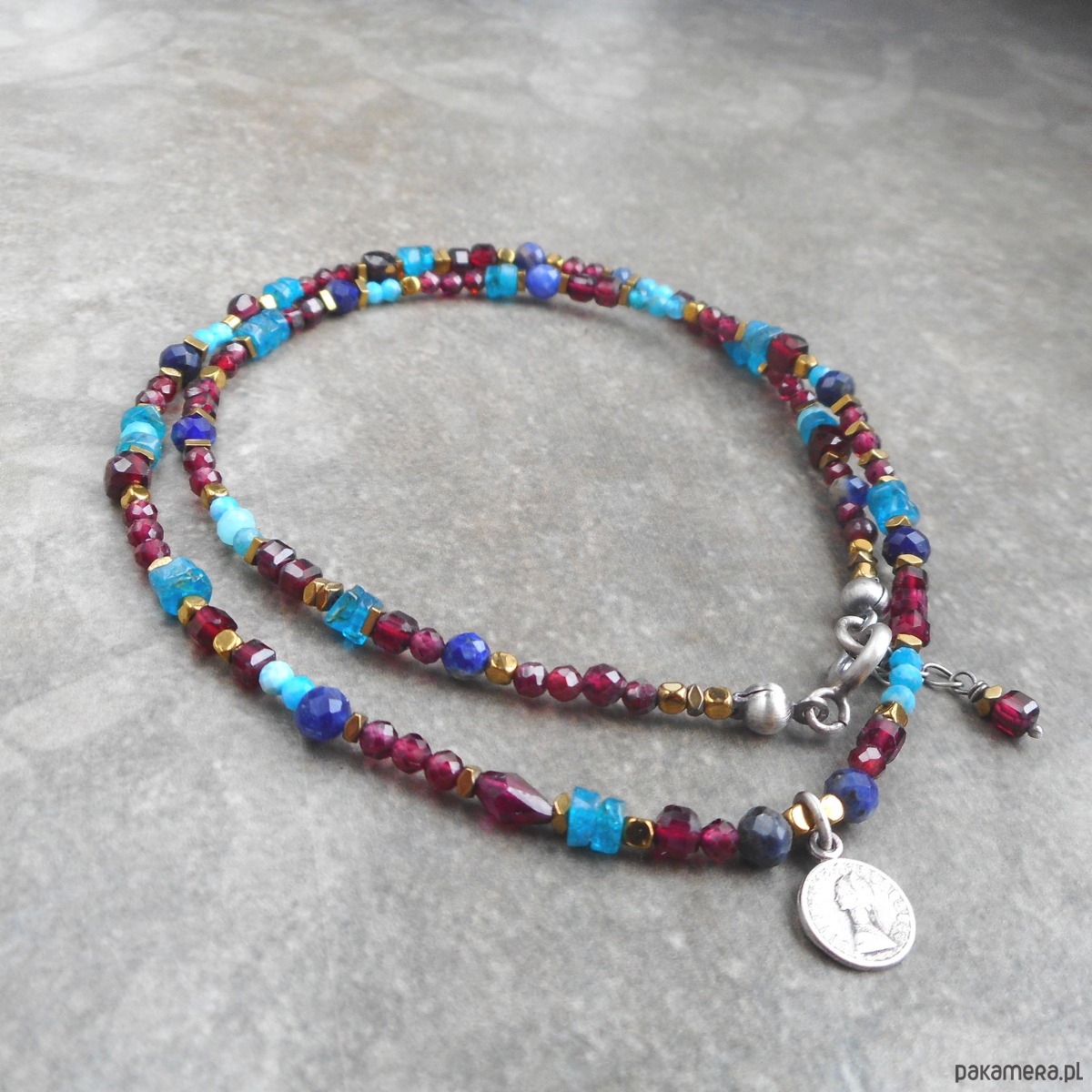 srebrne naszyjniki Błękit z burgundem srebro 925 2