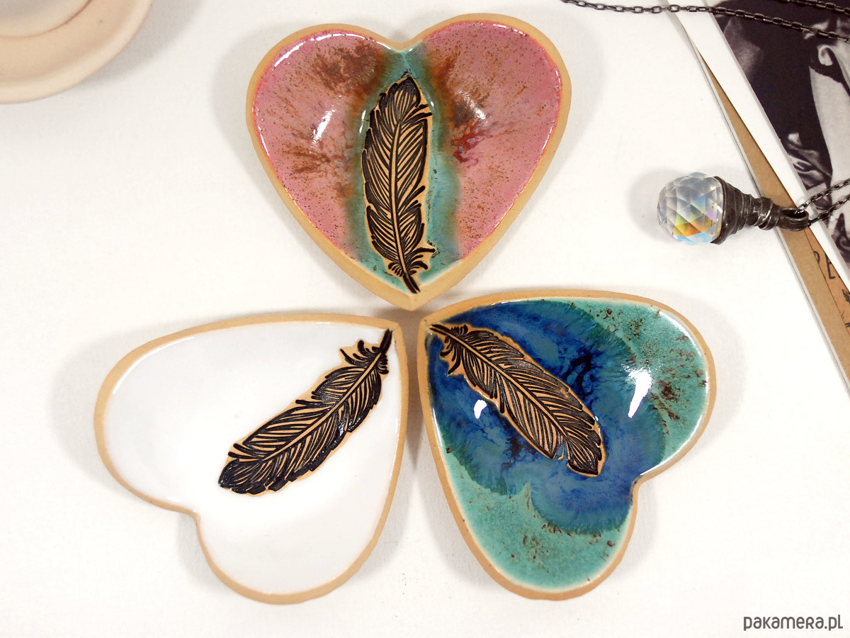 pojemniki na biżuterię Ceramiczne miseczka na twoje drobiazgi z piórkiem 6
