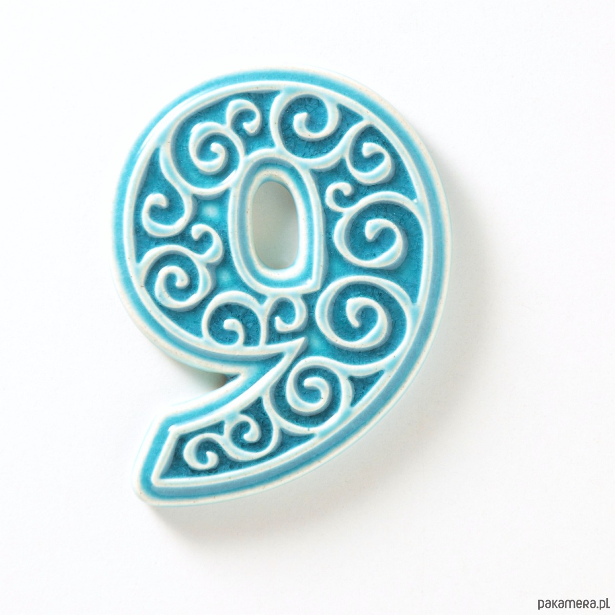 napisy dekoracyjne i tabliczki Numer mieszkania - ceramiczna cyfra 9 turkusowa, wys.8 cm 2