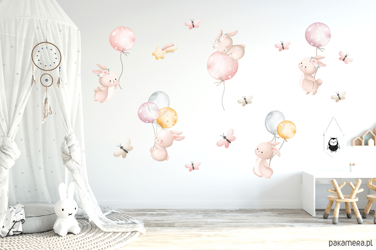 naklejki ścienne do pokoju dziecka Naklejki ścienne dla dzieci  Króliczki z balonami 3