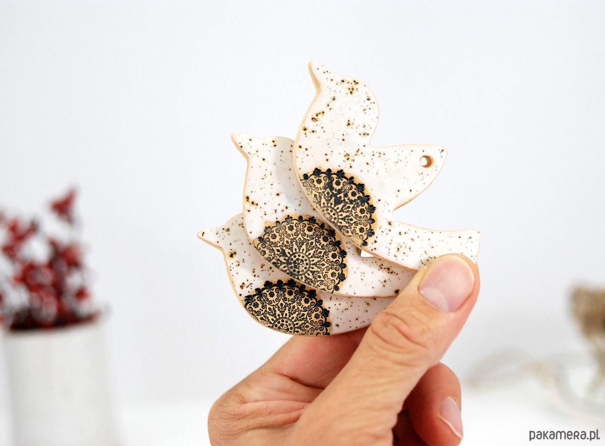 ozdoby choinkowe Białe ptaszki - ceramiczne ozdoby choinkowe 4