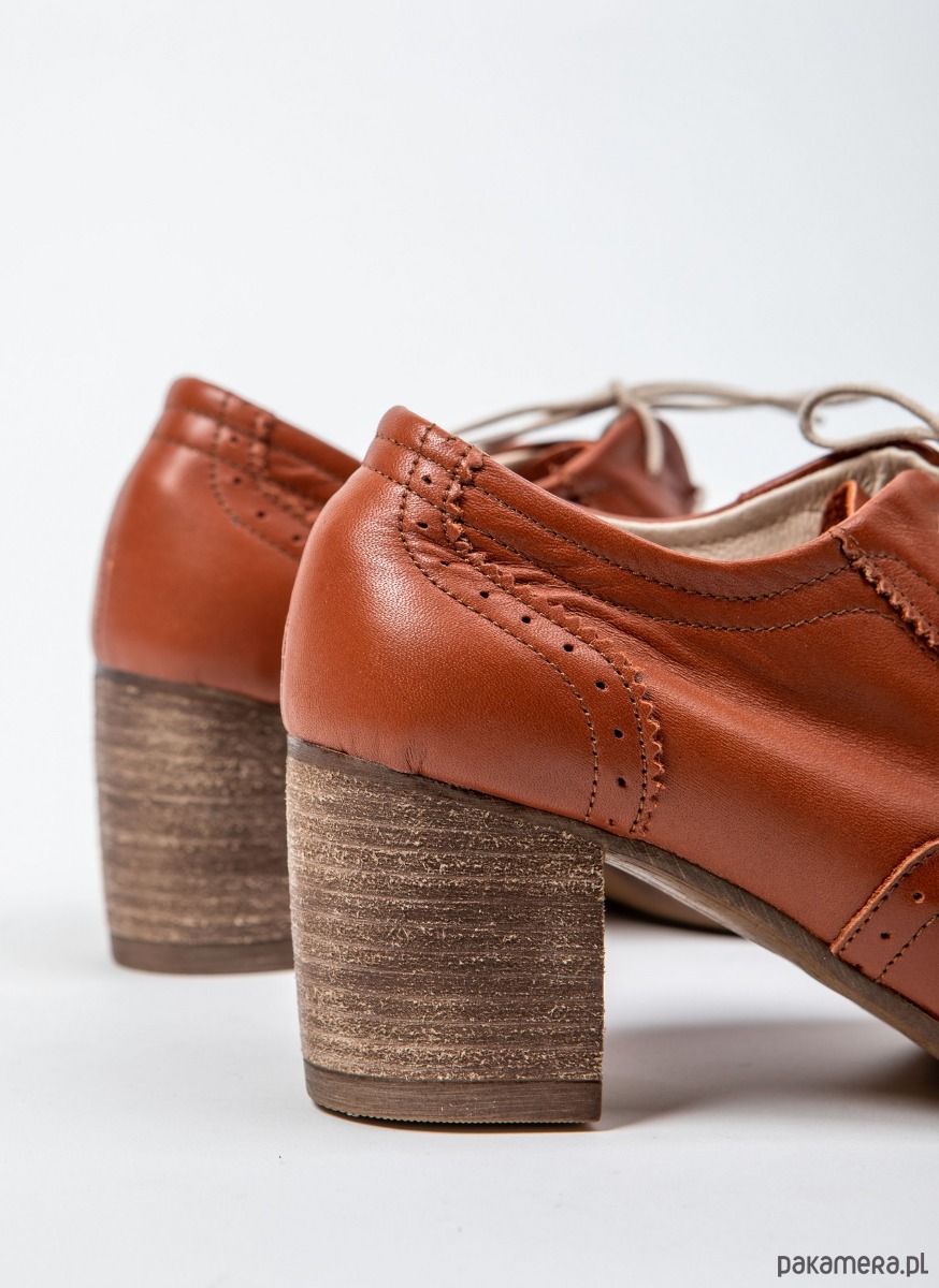 półbuty damskie OKSFORDKI NA 6 CM SŁUPKU - SKÓRA NATURALNA - MODEL 251 - KOLOR BRĄZOWY LICO 4