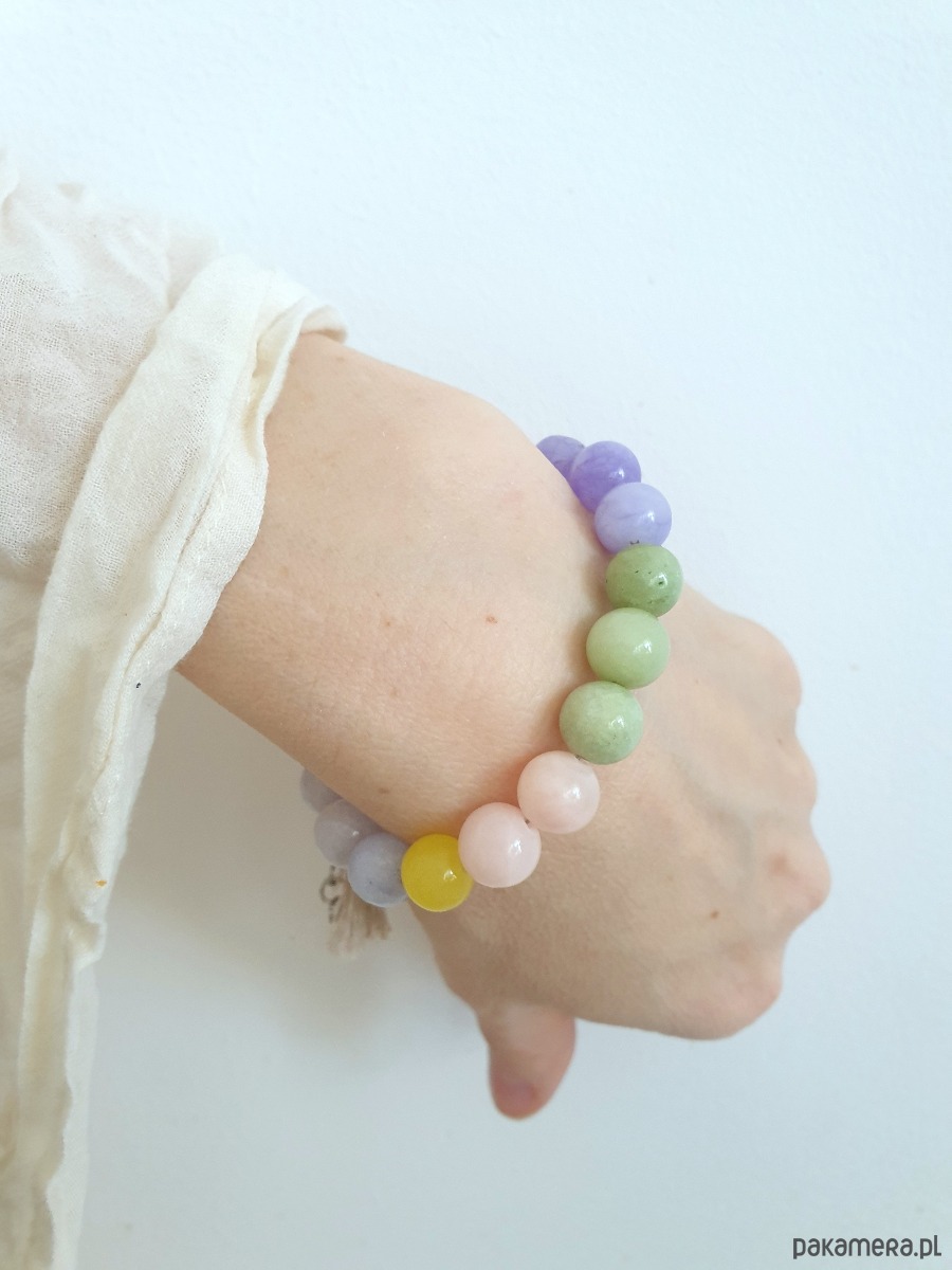 bransoletki z kamieni naturalnych Bransoletka SPRING z jadeitem, fiolet, róż, żółty, zieleń 1