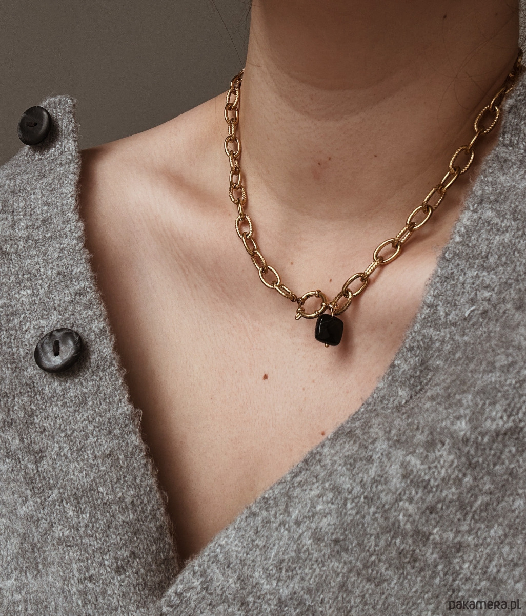 złote naszyjniki Naszyjnik łańcuszek Agat Czarny 7