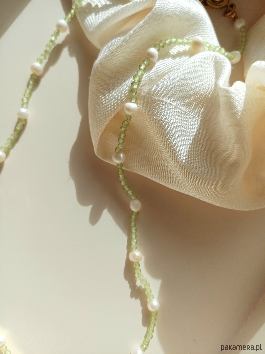 naszyjniki - inne Delikatny naszyjnik perła naturalna, peridot 2