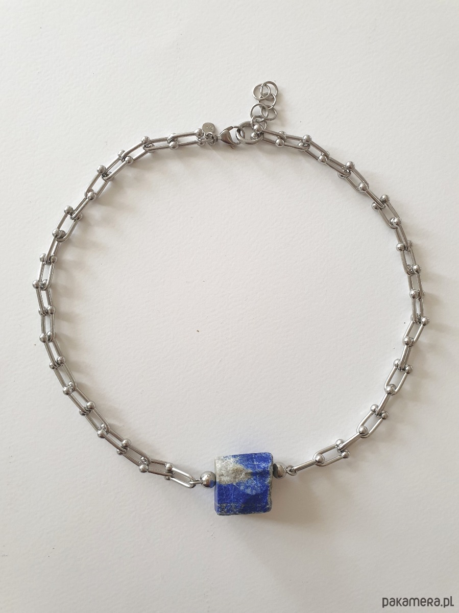 chokery Naszyjnik, choker RAW lapis lazuli, łańcuch 1